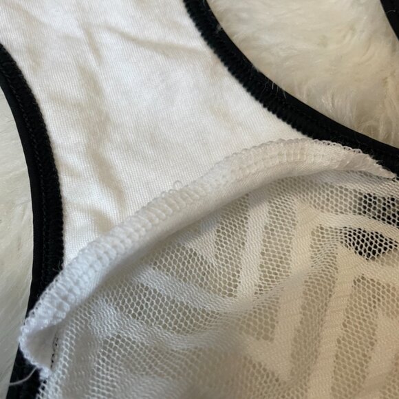 Victoria's Secret HipHugger White Chevron print black Piping trim Sheer Large - Picture 9 of 16